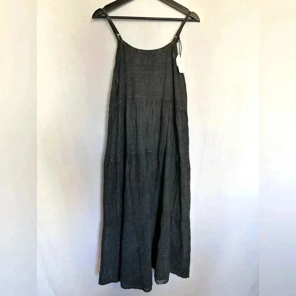 NWT Cleo + Wolf Black Tiered Tie Dye Cotton Linen Maxi Dress Size Medium - Picture 3 of 6